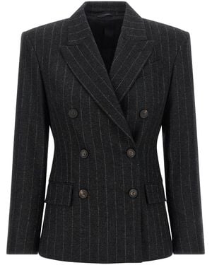 Brunello Cucinelli Double-Breasted Blazer With Luminous Pinstripes - Black