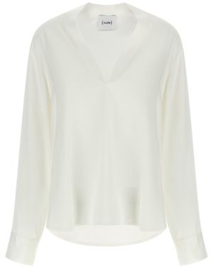 Nude Bluse Mit V-Ausschnitt - Weiß