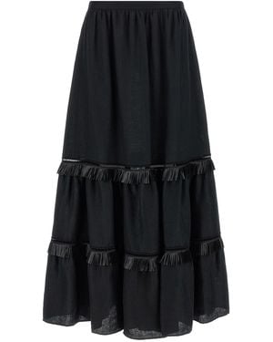Kiton Skirt With Fringed Inserts - Black