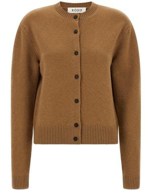 Rohe Strickjacke Aus Kaschmir Mit Gemischtem Rundhalsausschnitt - Braun