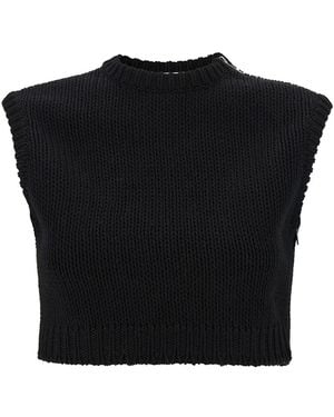 Max Mara Maglia Crop Smanicata Con Zip Metalliche - Nero