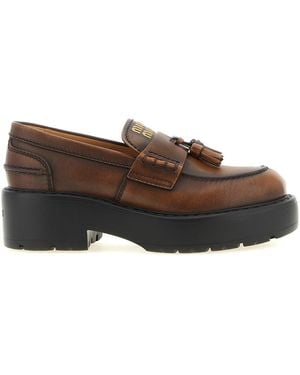 Miu Miu Loafers With Tassels - Brown
