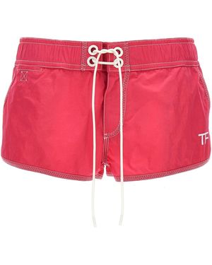 Tom Ford Tech Nylon Shorts With Logo Print - Red