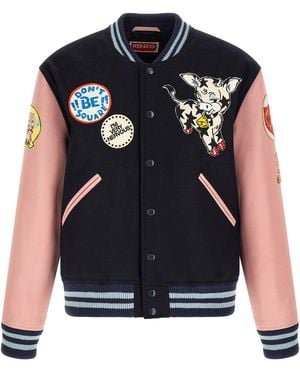 KENZO Giacca Varsity Con Patch Ricamate - Blu
