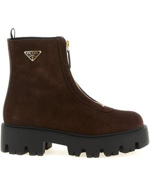 Prada Zipped Ankle Boots - Brown