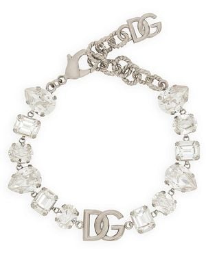Dolce & Gabbana Armband Mit Strasssteinen Und Logo - Weiß