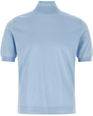 Prada Short-Sleeved Jumper With Intarsia Logo - Blue
