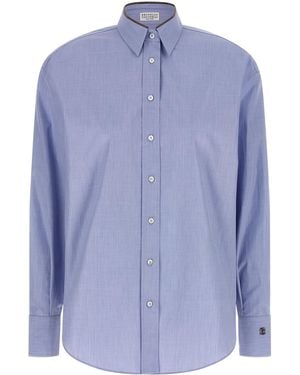 Brunello Cucinelli 'shiny Collar Detail' Shirt - Blue