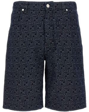Fendi Bermuda Jeans Jacquard Ff - Blue