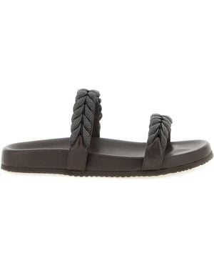 Brunello Cucinelli 'precious Braided Straps' Sandals - Black