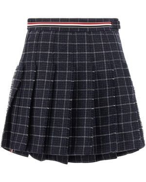 Thom Browne 'rwb' Pleated Tweed Skirt - Blue