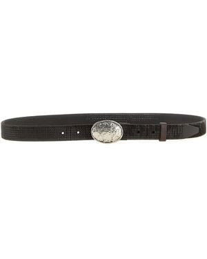 Brunello Cucinelli 'texture' Leather Belt - Black