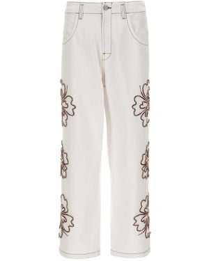 Bluemarble Jeans "Embroidered Hibiscus" - Weiß