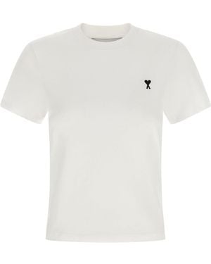 Ami Paris Cropped T-Shirt With Ami De Coeur Embroidery - White