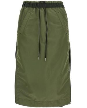 スカート SACAI GREEN NYLON SKIRT Sacai Pleated Gathered Midi Skirt | Green | FARFETCH
