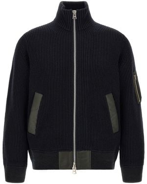 Sacai Ribbed Knit Blouson With Utility Pocket - Blue