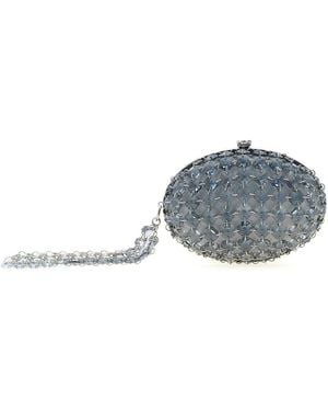 Self-Portrait Self-Portrait Oval Clutch With Crystal Mesh - Grey