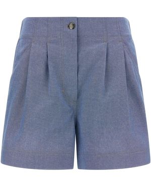 Moncler Chambray Cotton Shorts - Blue