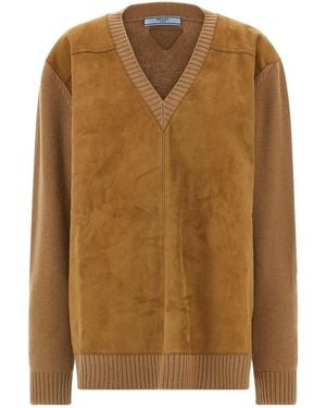 Prada Pullover 'V-Ausschnitt Aus Wildleder Und Kaschmir' - Braun