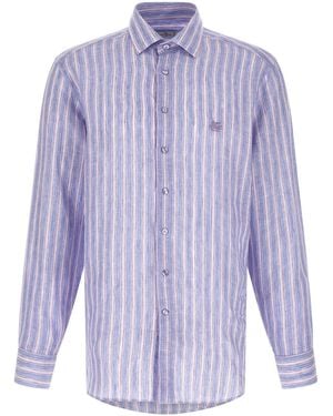Etro Striped Linen Shirt With Embroidered Pegaso - Purple