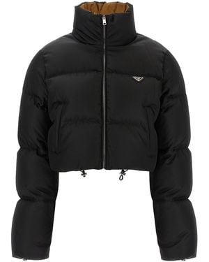 Prada Cropped Re-Nylon Puffer Jacket - Black