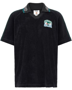 CASABLANCA 'towelling' Jacquard Polo Shirt - Black