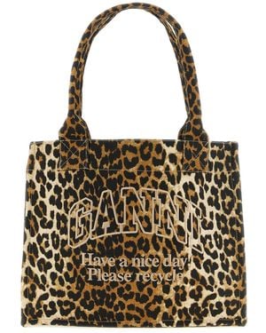 Ganni 'leopard' Large Shopping Bag - Black