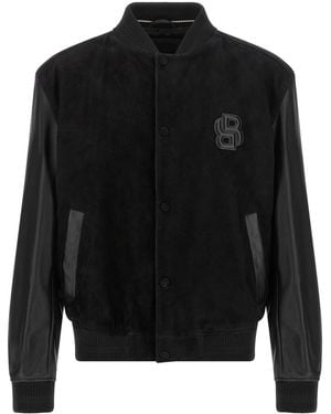 BOSS Leather Bomber Jacket - Black
