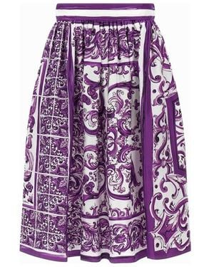 Dolce & Gabbana 'maiolica' Print Silk Skirt - Purple