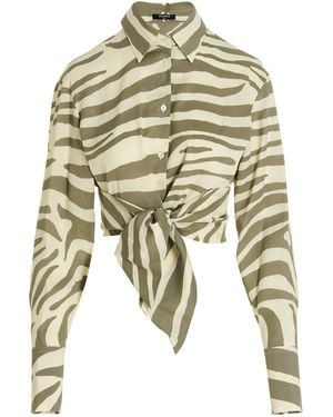 Balmain Camicia 'Mao Collar Zebra Printed Short Shirt' - Bianco