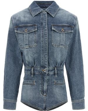 Self-Portrait 'rhinestone Denim' Jumpsuit - Blue