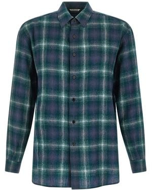 AURALEE 'airy Wool Check' Shirt - Blue