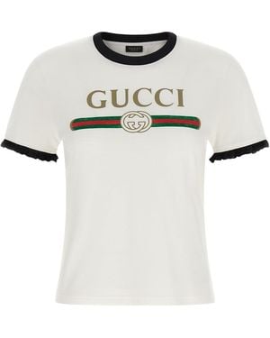Gucci T-Shirt Stampa Web' Con 'Incrocio Gg' - Bianco