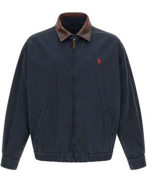 Prada Jacke Mit Lederkragen - Blau