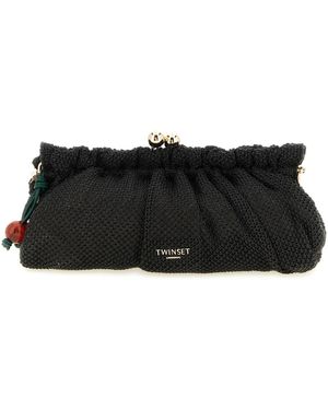 Twinset Braided Raffia Clutch - Black