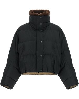 Brunello Cucinelli Down Jacket With Shearling Collar - Black