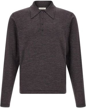 Lemaire Mouliné Wool Polo Shirt - Grey