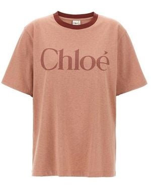 Tシャツ・カットソー CHLOE PEACH-COLORED TOP WITH LOGO EMBROIDERY Chloé Peach-colored top with logo embroidery | TheDoubleF