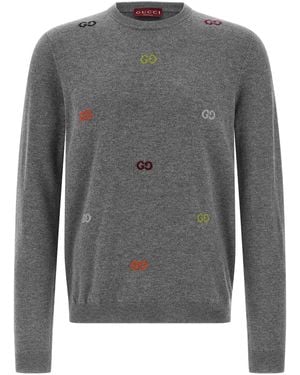 Gucci Pullover Mit Gg Intarsienmuster - Grau