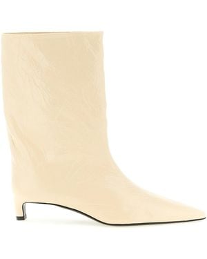 Jil Sander Craquelé Leather Ankle Boots - Natural