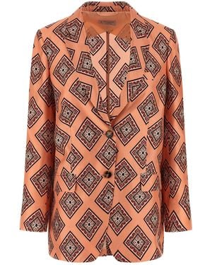 Alberto Biani Silk Blazer With Geometric Tie Print - Pink