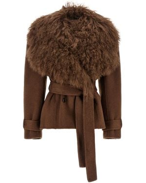 GIUSEPPE DI MORABITO Shearling Neck Coat - Brown
