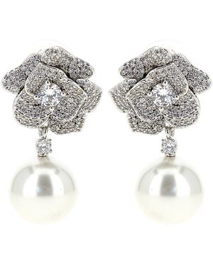 Self-Portrait 'mini Crystal Flower Pearl' Earrings - White