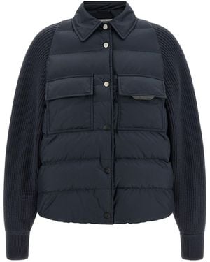 Brunello Cucinelli 'shiny Flap Detail' Down Jacket - Blue