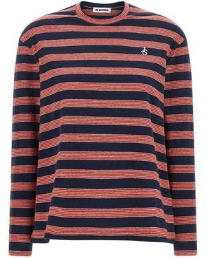 Jil Sander Striped T-Shirt With Embroidered Logo - Multicolour