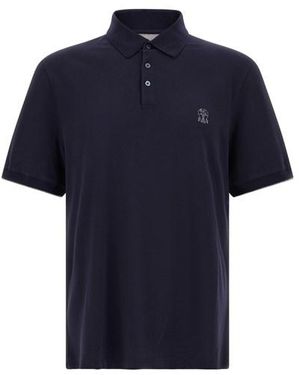 Brunello Cucinelli Polo Piqué Logo - Blu