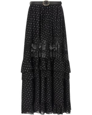 Self-Portrait 'black And Gold Chiffon Lace Maxi' Skirt