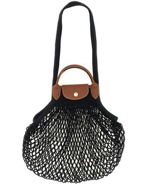 Longchamp Schultertasche Aus Baumwollnetz - Schwarz