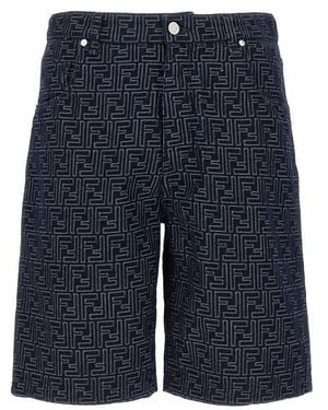 Fendi Bermuda Jeans Jacquard Ff - Blu