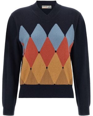 Ballantyne Argyle V-Neck Jumper - Blue
